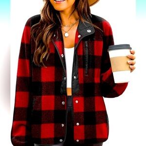 Women’s Barely Worn fleece red plaid lightweight Jacket